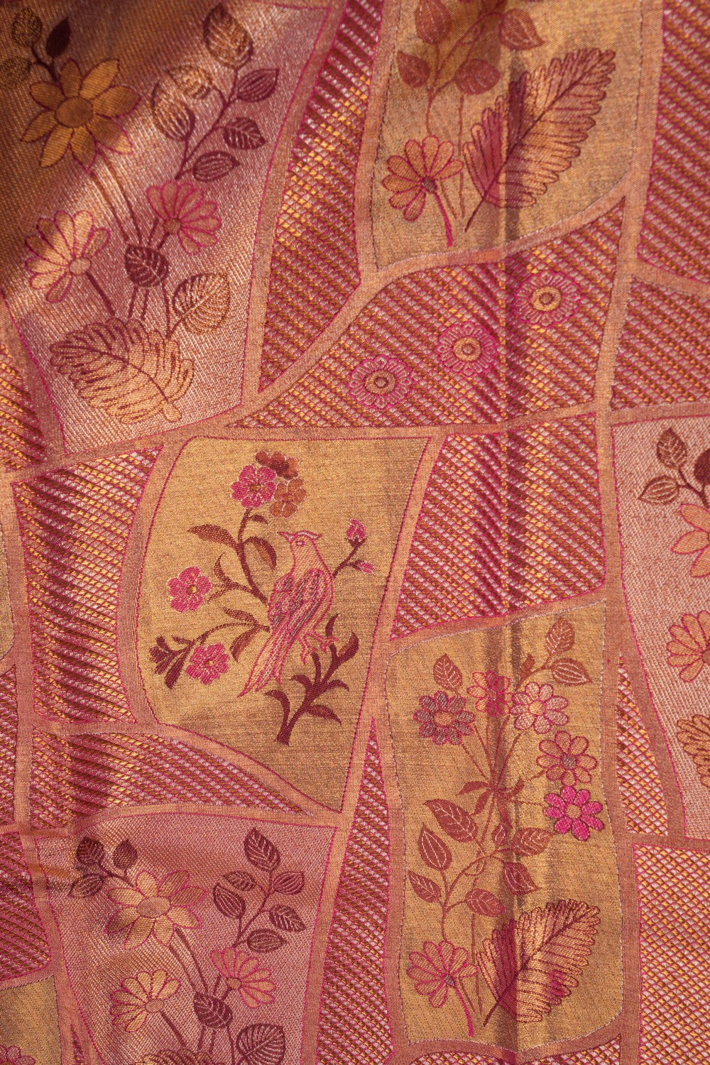 Image of Gold Pink Brocade Kanchivaram Silk Saree